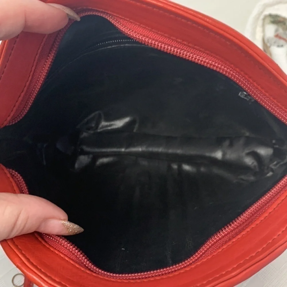 Saks Fifth Avenue coral red leather bag
